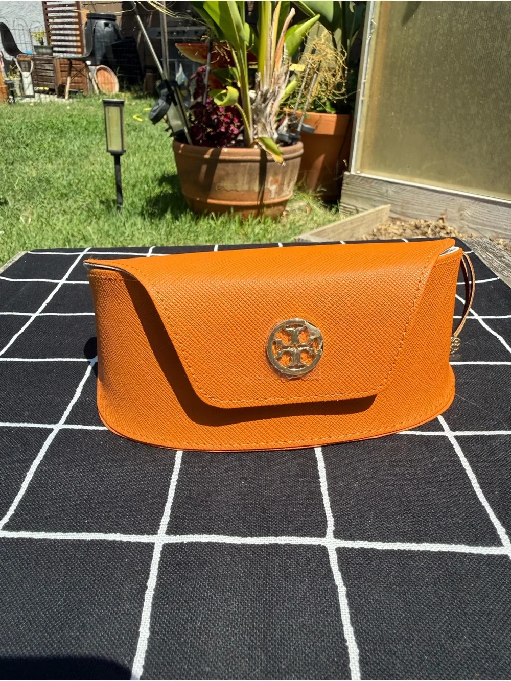 Tory Burch Orange Leather Logo Eyeglass Case